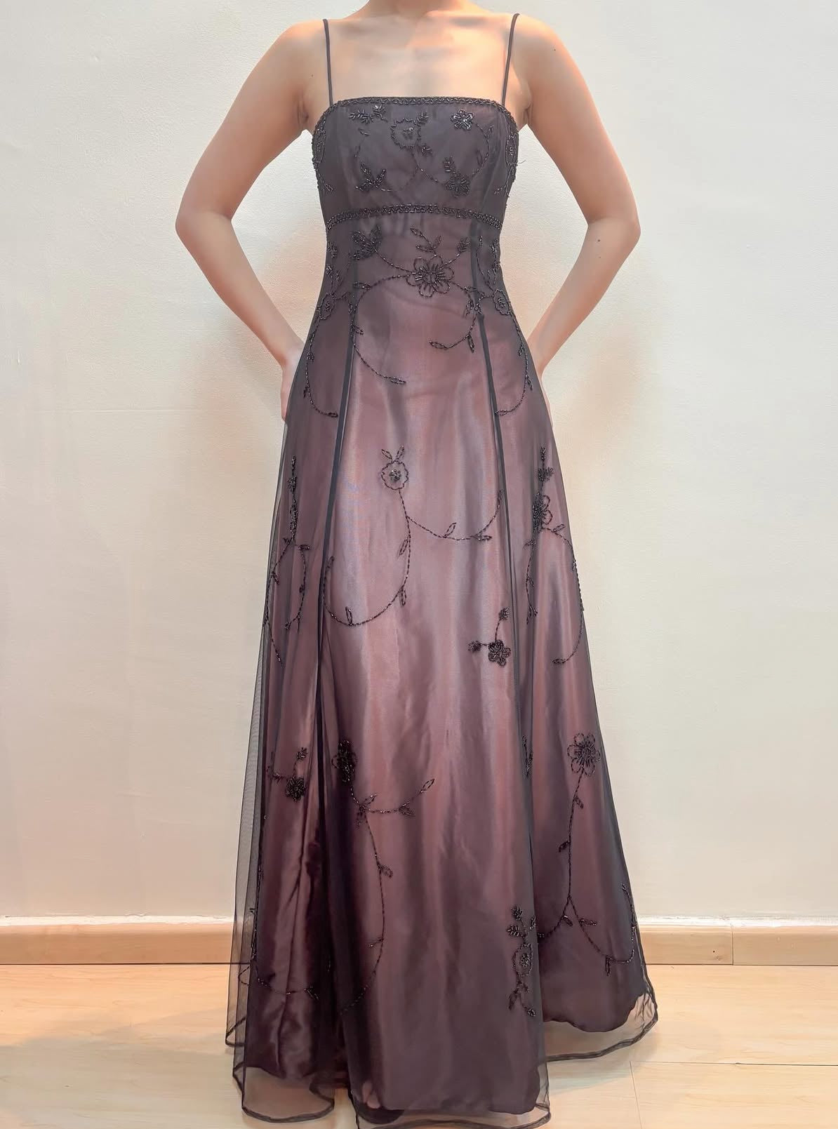 Spaghetti Straps A Line Beaded Long Prom Dress Vintage Evening Dress J8563