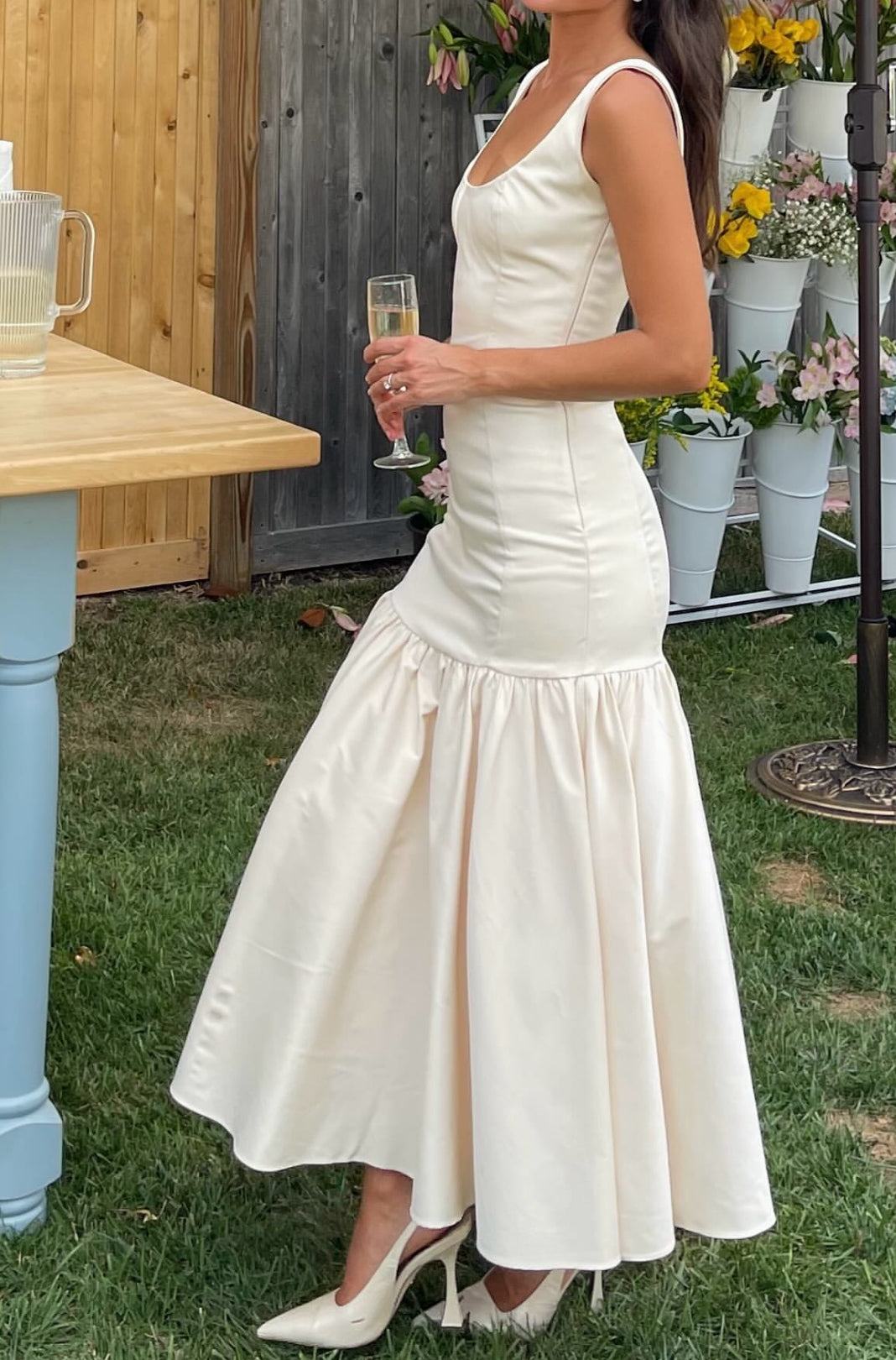 Elegant Mermaid Satin Long Prom Dress Ivory Wedding Dress J7963