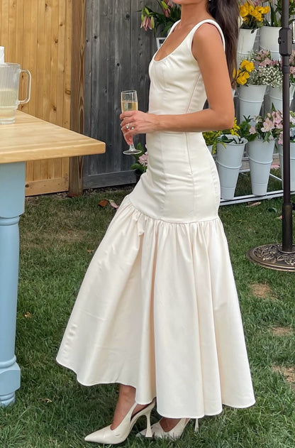 Elegant Mermaid Satin Long Prom Dress Ivory Wedding Dress J7963