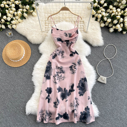 Elegant Printed Spaghetti Strap Dress 254