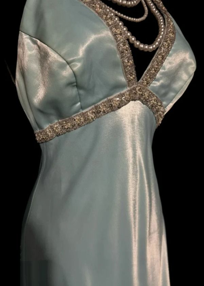 Robe de bal longue à perles bleues, tenue d'anniversaire, robe de remise de diplôme, J7107