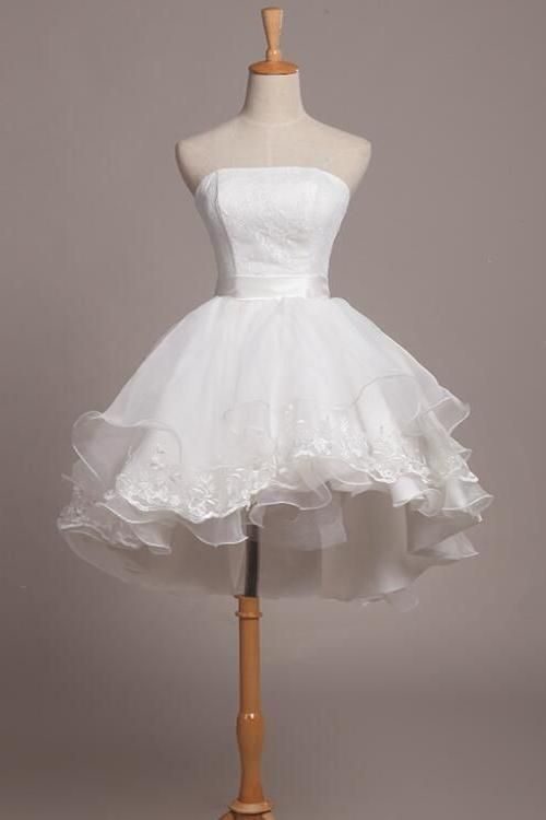 Weiße Spitze Organza Kurzes Abschlusskleid Ballkleid Kurze Abendkleider J7626