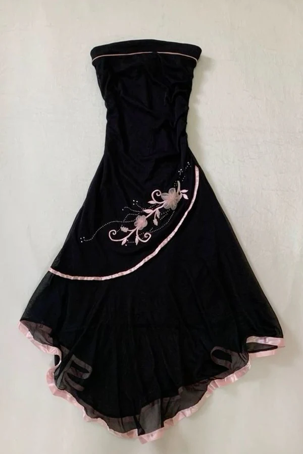 Robe de bal vintage noire sans bretelles, robe de fête d'anniversaire J8083