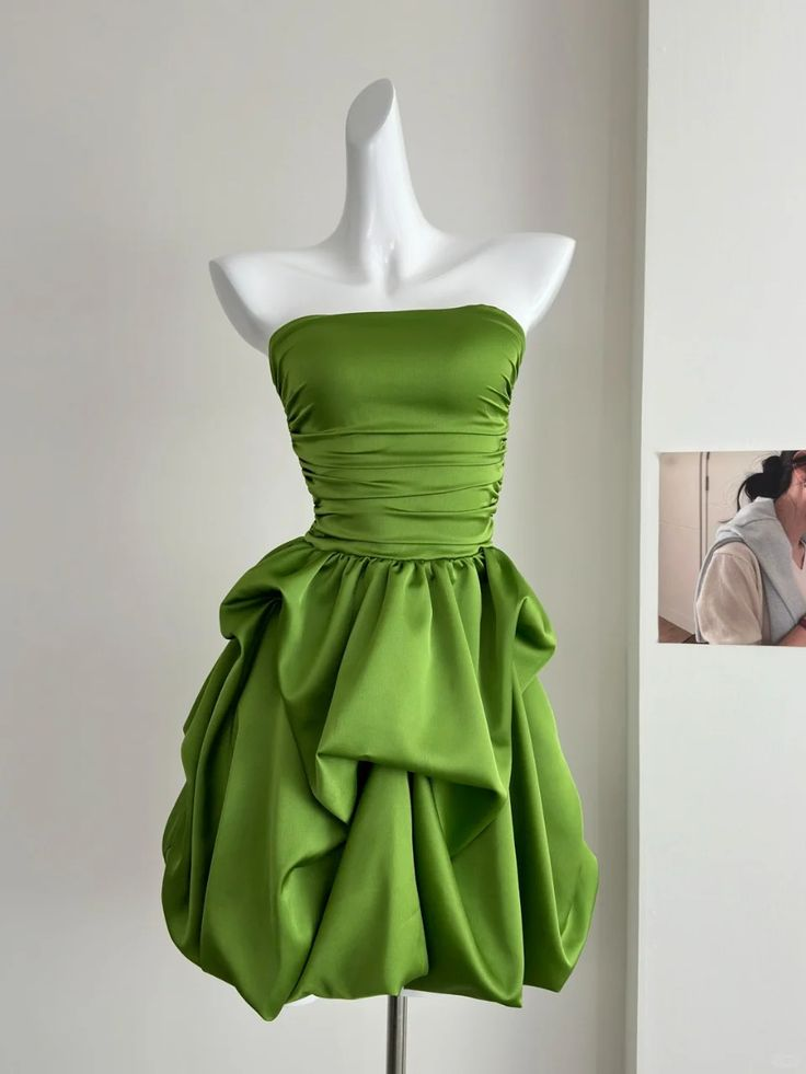 Green Strapless A Line Mini Prom Dress Homecoming Dress J7579