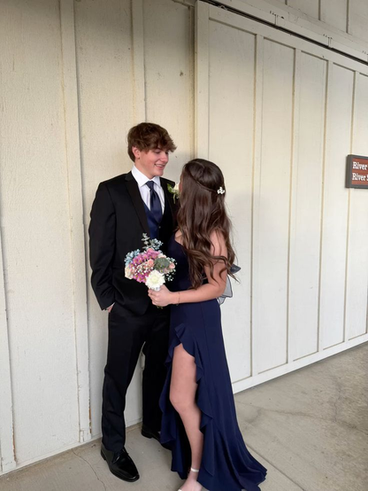 Navy Blue A Line Ruffle Prom Dress Formal Party Dress J7360