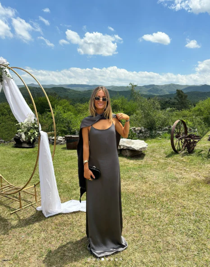Dark Gray Long Prom Dresses Formal Evening Dress J8077
