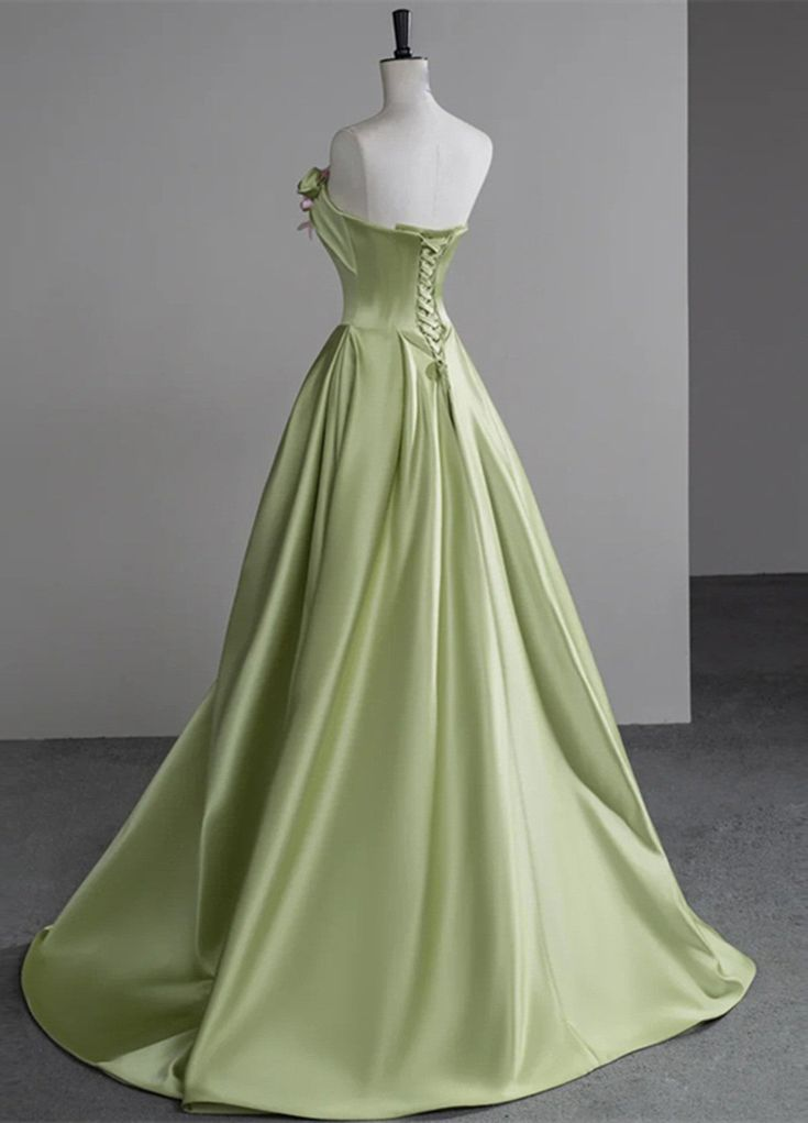 Robe de soirée trapèze en satin vert à fleurs, jolie robe de bal longue pour adolescente J8376