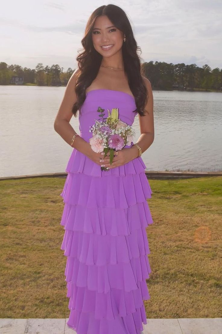 A Line Strapless Ruffles Long Prom Formal Dress J6808