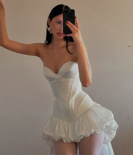 Sweetheart White Evening Dresses High Low Homecoming Gowns J8104