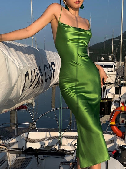 Robe de soirée sexy dos nu à motif fourreau vert J8610