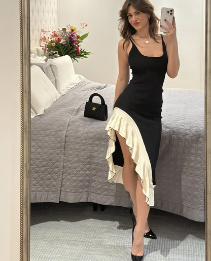 A Line Slit Birthday Dress Ruffle Summer Dress J7387