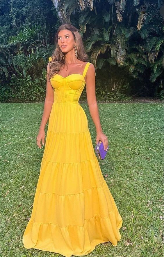 Sweetheart Yellow A Line Long Prom Dresses J2674