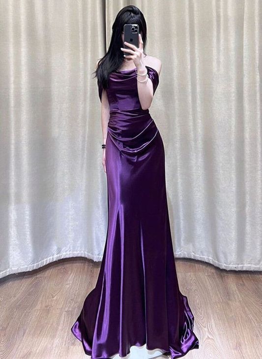 Off The Shoulder Purple A Line Long Prom Dresses J2689