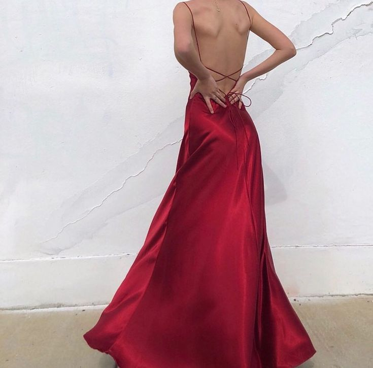 Red Spaghetti A Line Long Prom Dresses J2667