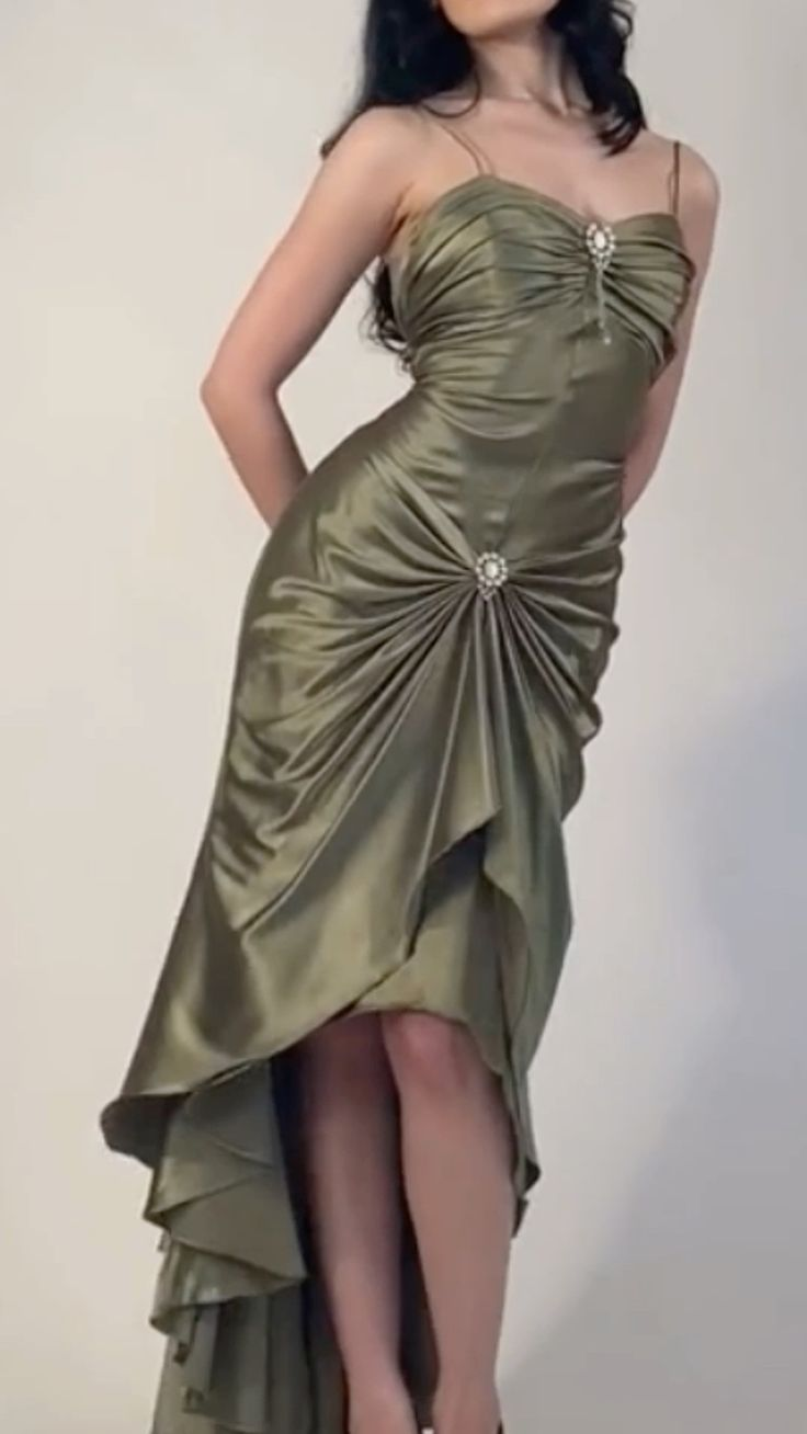 Spaghetti Straps Green Sheath Long Prom Dresses J2672