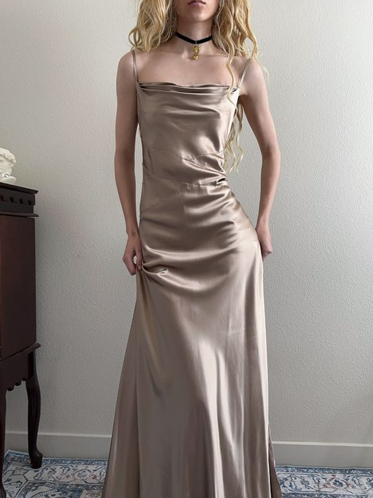 Spaghetti Straps A Line Satin Long Prom Dresses J2673