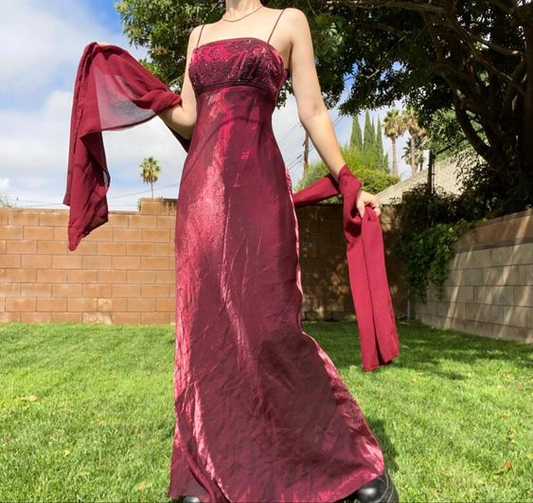 Spaghetti Straps Burgundy Sheath Prom Dresses J2694