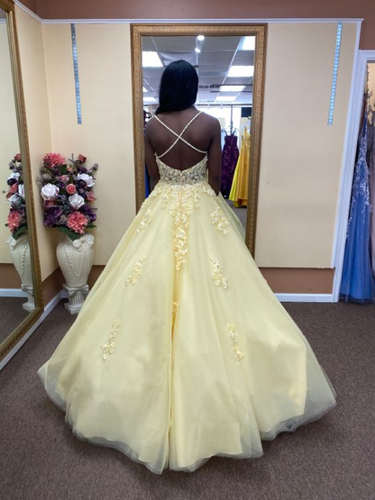 Spaghettiträger Gelb A-Linie Tüll Langes Ballkleid J2623