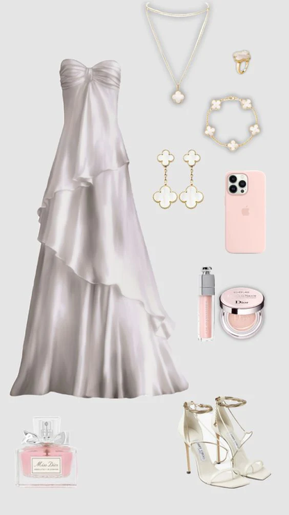 Robe de bal longue blanche coupe trapèze en cœur J2624