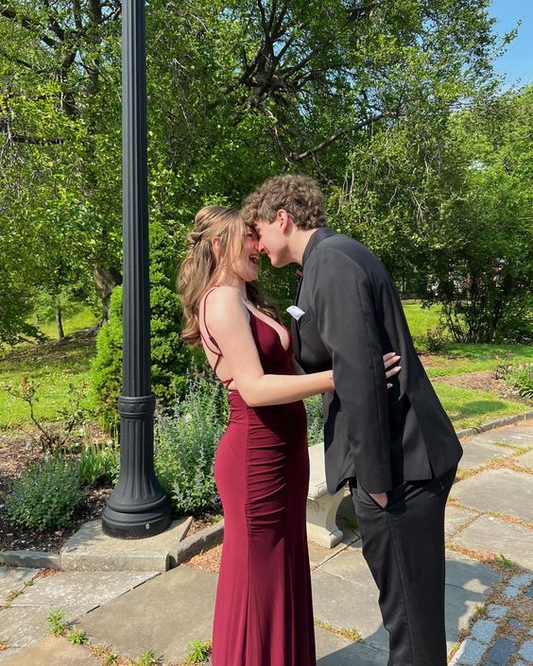 V Neck Burgundy Mermaid Long Prom Dress Elegant Party Gown 2503