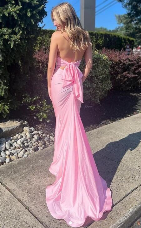 Halter Neck Pink Mermaid Long Prom Dresses 2506