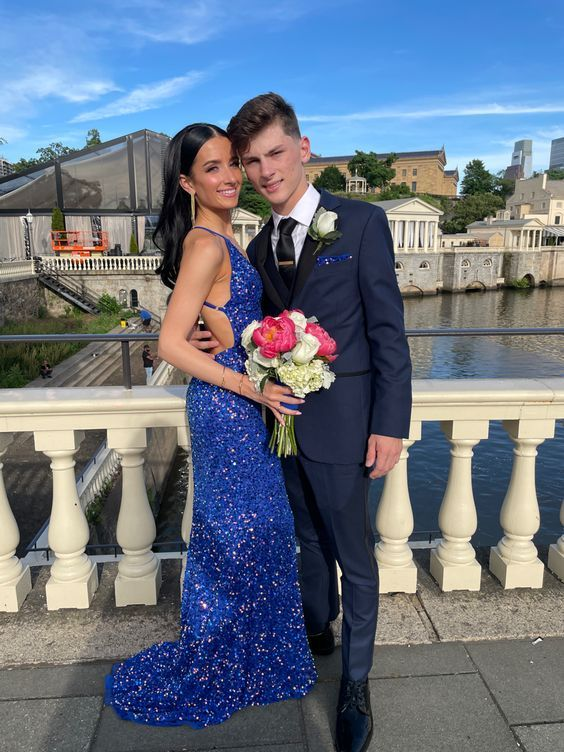 Royal Blue Sequins Mermaid Prom Dresses Long Evening Party Gown 2517