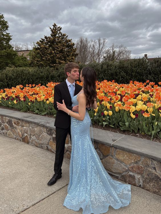 Mermaid Light Blue Sequin Long Prom Dress J2568