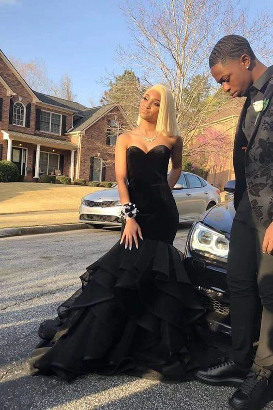 Sweetheart Mermaid Velvet Black Long Prom Dresses 2532