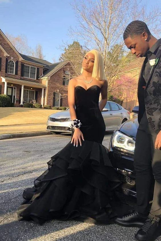 Sweetheart Mermaid Velvet Black Long Prom Dresses 2532