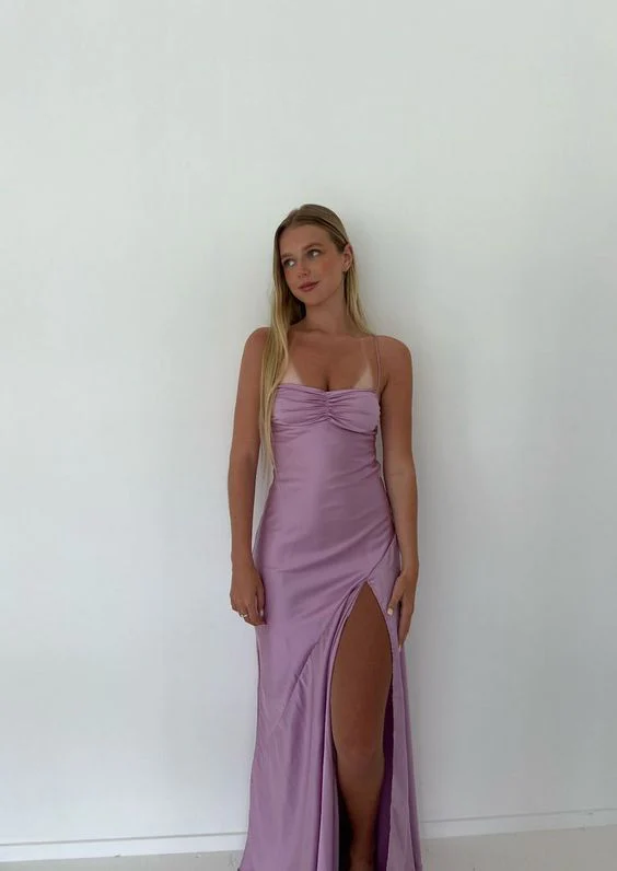 Purple Mermaid Long Party Dress Slit Prom Dress 2482