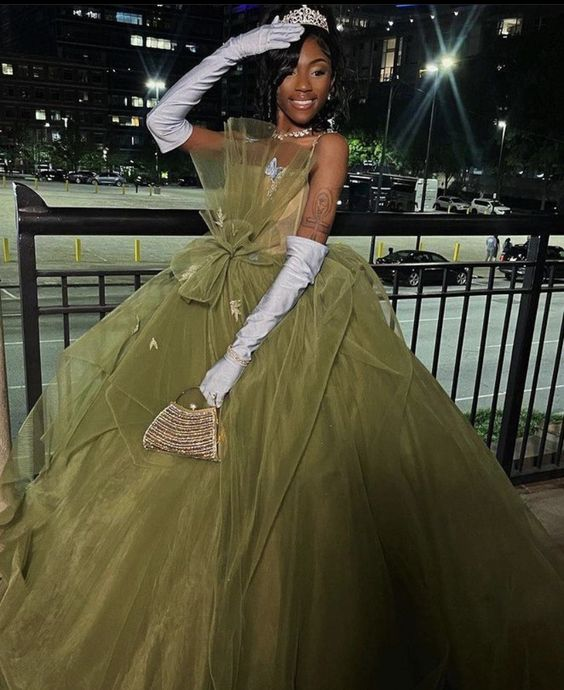 A Line Tulle Green Princess Dress Sweet 16 Birthday Party Gown JP2565