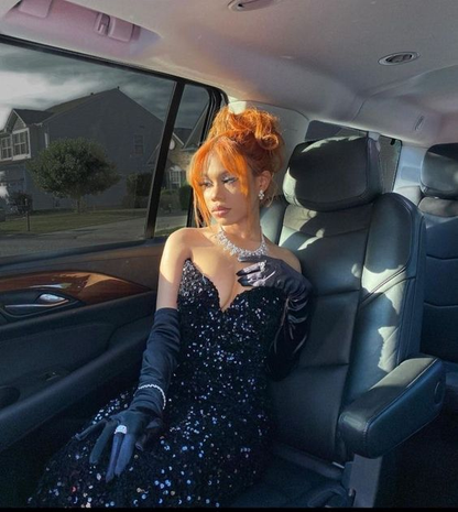 Robe de soirée longue sirène à paillettes et col en V 2501