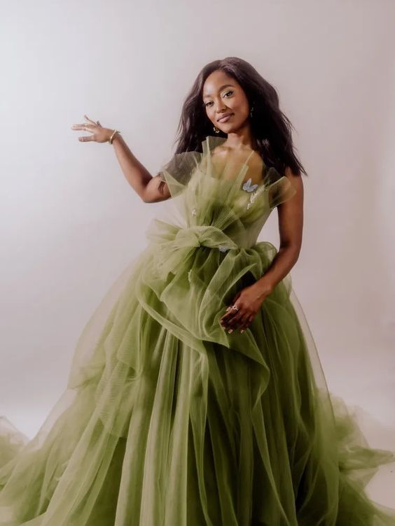 A Line Tulle Green Princess Dress Sweet 16 Birthday Party Gown JP2565