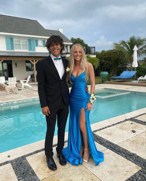 Blue V Neck mermaid long Prom Dress With Split J2612 JulyProm Blue V Neck mermaid long Prom Dress With Split J2612 JulyProm