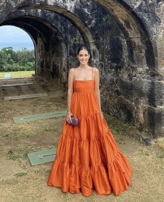 A line Orange Long Prom Dress Evening Dresses J2602