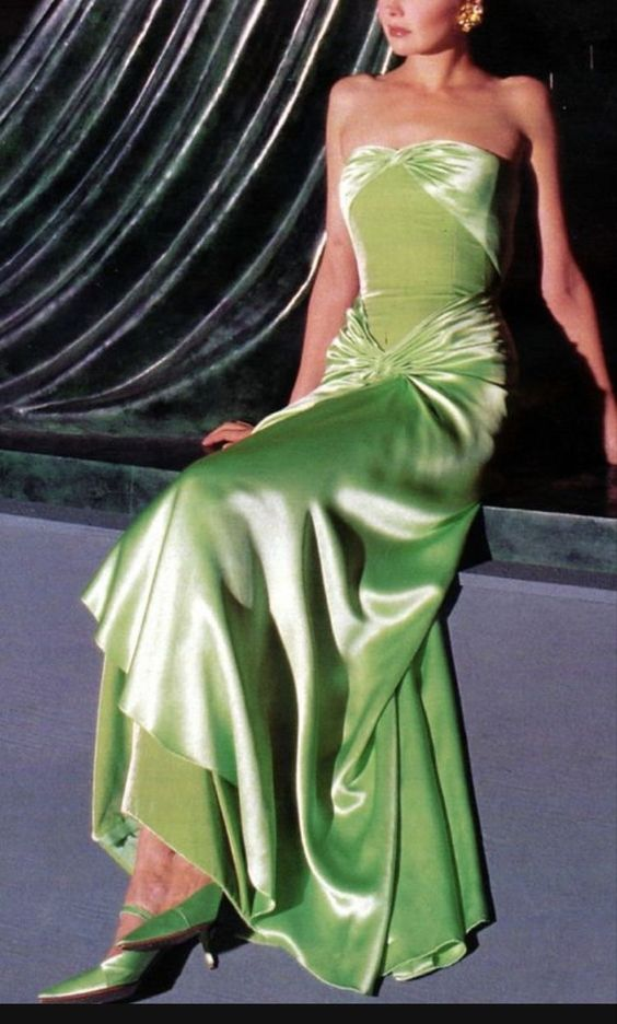 Strapless Green Sheath Long Evening Dress Satin Velvet Prom Dress J2586