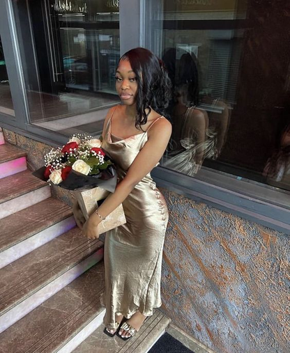 Champagne Sheath Long Prom Dress Black Girl Evening Dress J2620