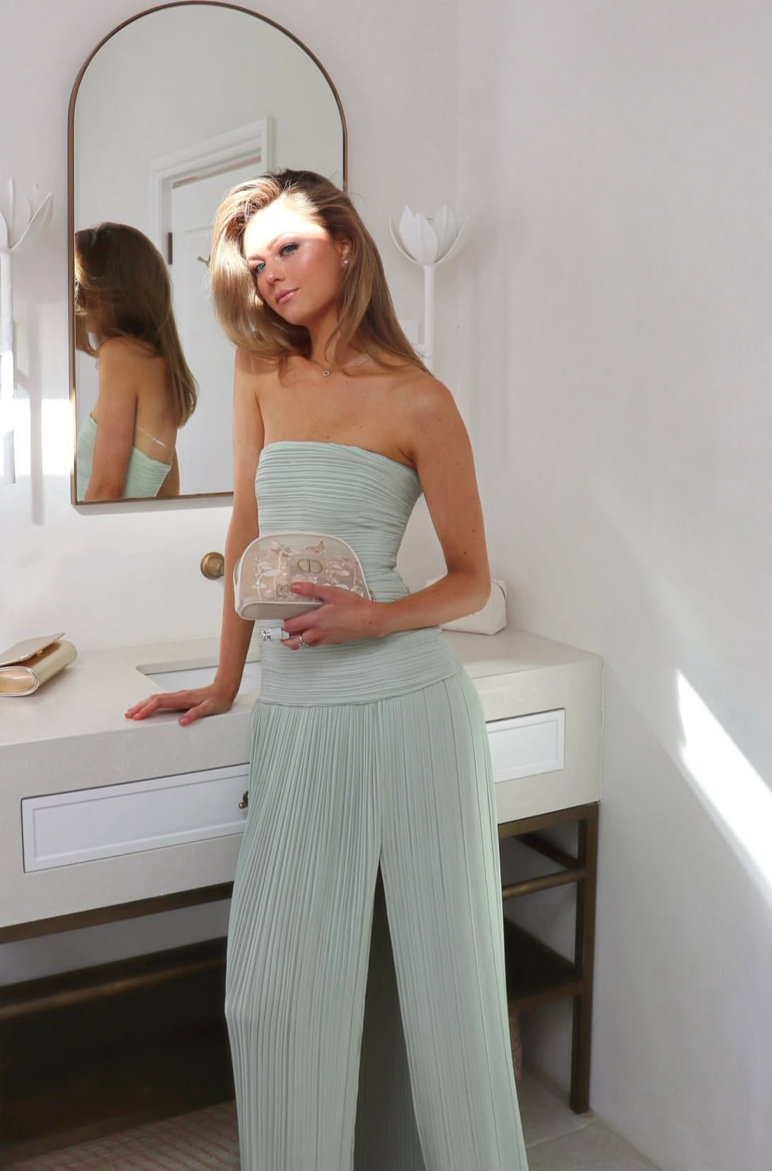 Strapless A Line Pleated Long Prom Dress With Slit Formal Wedding Guest Dress J7142