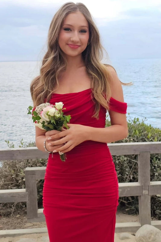 Robe de bal fourreau bordeaux à épaules dénudées J8783