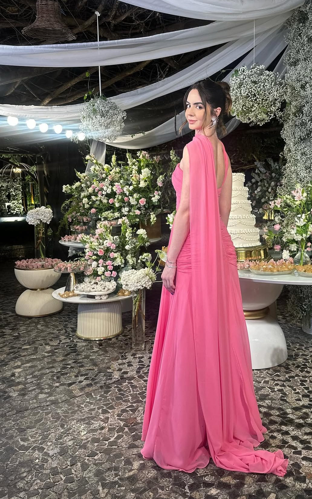 Strapless Pink Chiffon Long Prom Dress Elegant Graduation Dress Wedding Guest Dress J8055