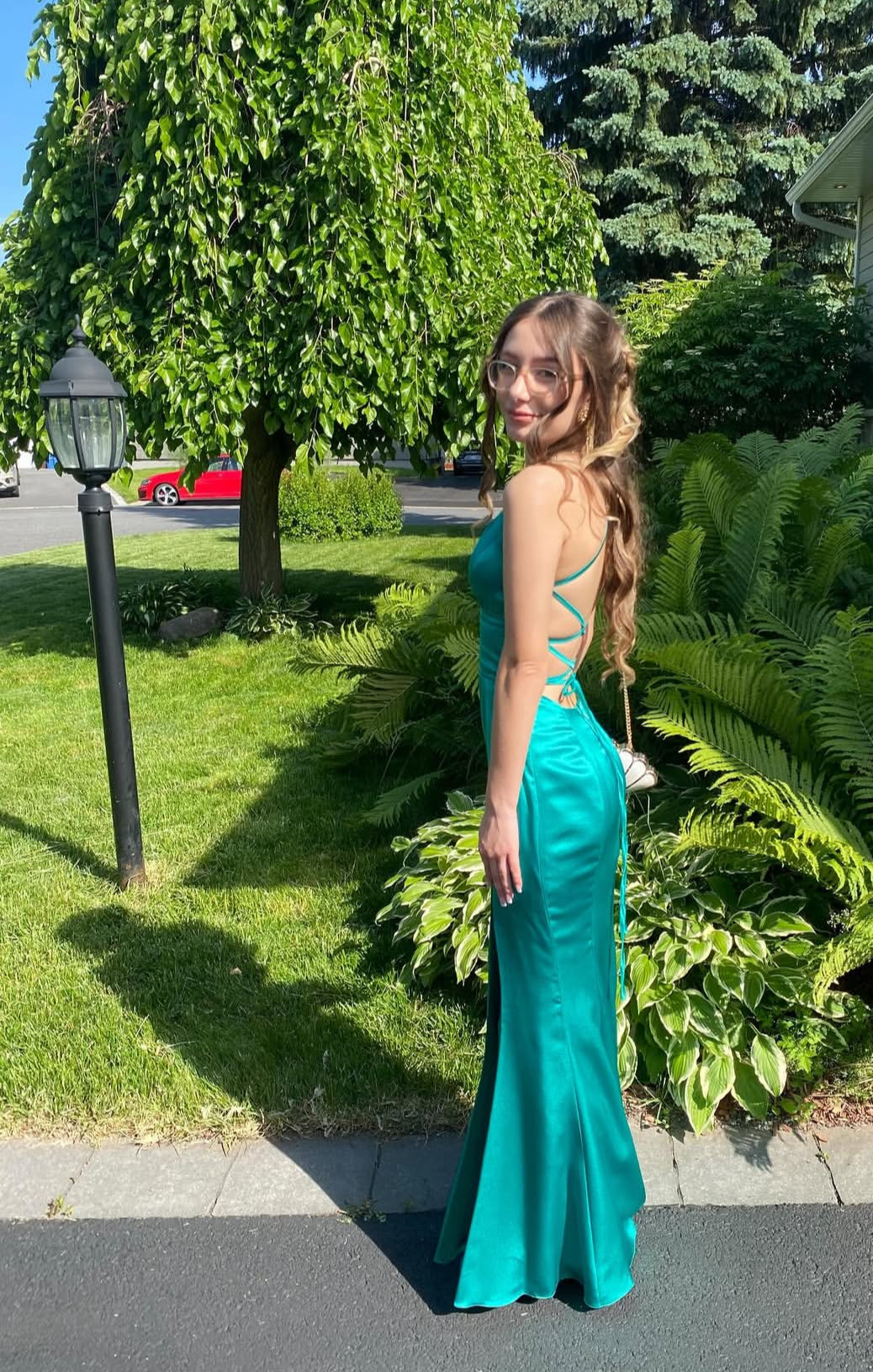 Spaghetti Straps Green Long Prom Dress With Slit Satin Evening Dress J7870