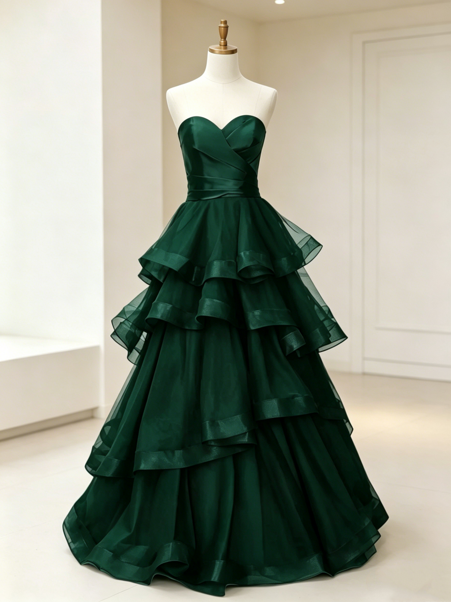 Strapless Black A Line Long Prom Dress Layered Tulle Evening Gown 2242