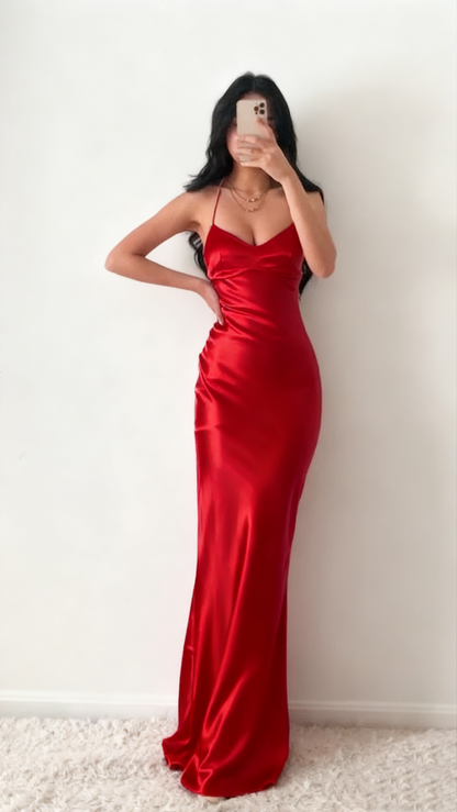 Halter Neck Pink Prom Dresses Sheath Backless Satin Party Gown Evening Dress 2271