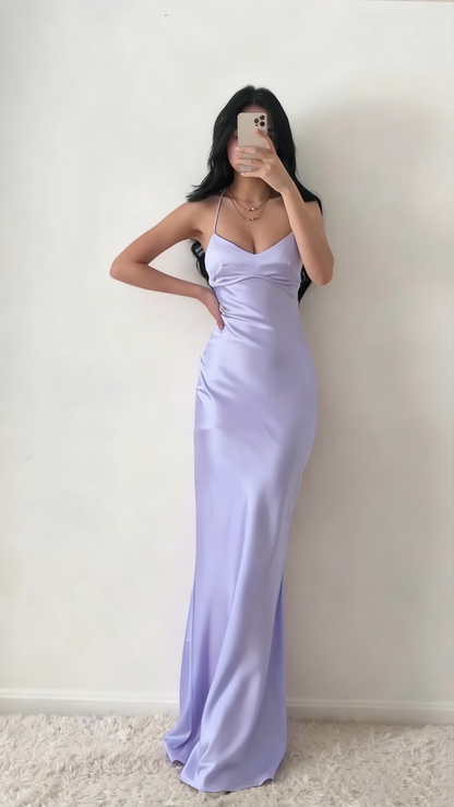 Halter Neck Pink Prom Dresses Sheath Backless Satin Party Gown Evening Dress 2271