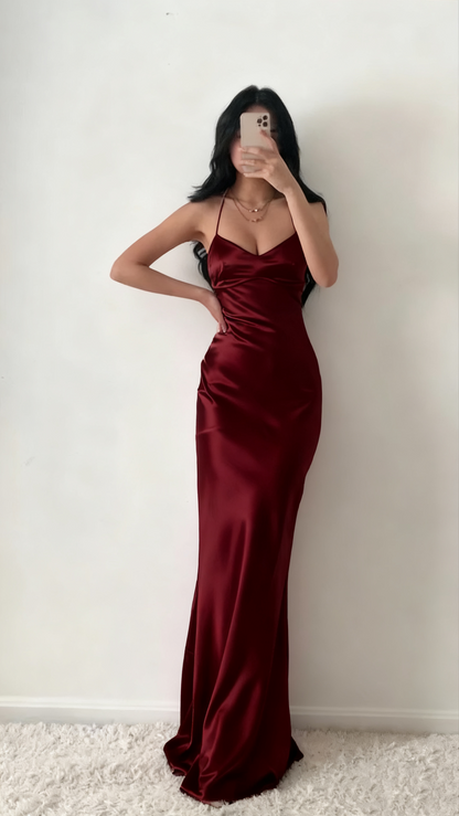 Halter Neck Pink Prom Dresses Sheath Backless Satin Party Gown Evening Dress 2271