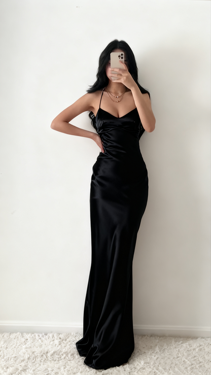 Halter Neck Pink Prom Dresses Sheath Backless Satin Party Gown Evening Dress 2271