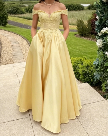 Off The Shoulder Emerald Green Prom Dress A Line Satin Formal Party Dress 2272