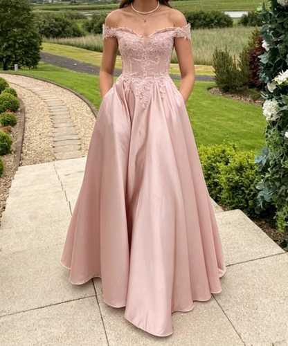 Off The Shoulder Emerald Green Prom Dress A Line Satin Formal Party Dress 2272