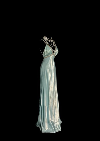 Robe de bal longue à perles bleues, tenue d'anniversaire, robe de remise de diplôme, J7107