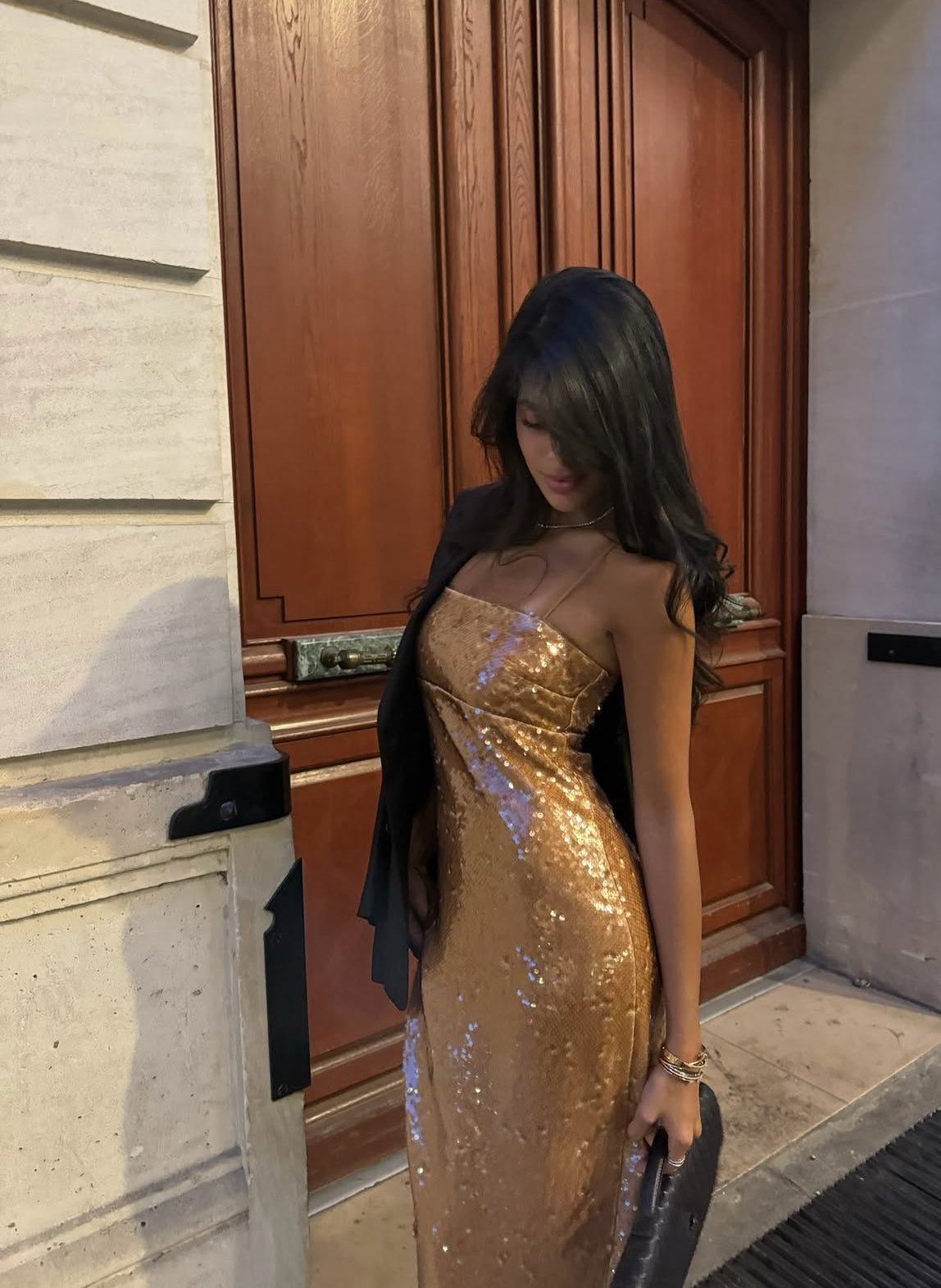 Spaghetti Straps Sequin Sheath Evening Dress Formal Prom Dress J7042